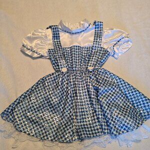 Wizard of Oz Dorothy Costume Dress S Small Sequin Satin Buttons Checks Lace CUTE